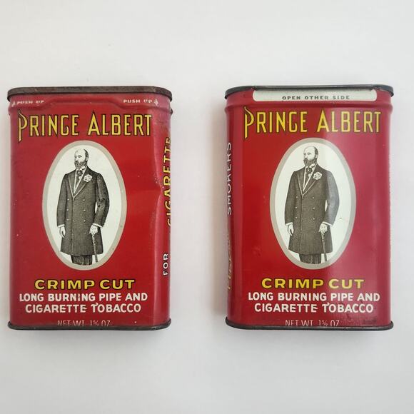 Lot of 2 Vintage Prince Albert Crimp Cut Tobacco Tins 1.5 ounce - Picture 1 of 4